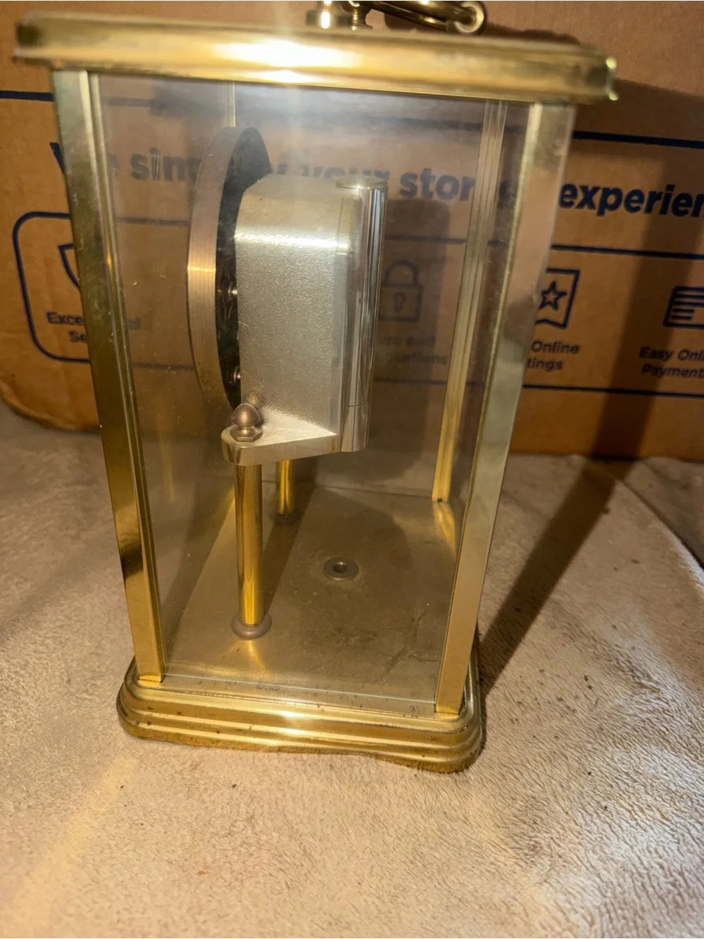 Brass Mantel Clock with Moon Phase Dial - Gold Finish